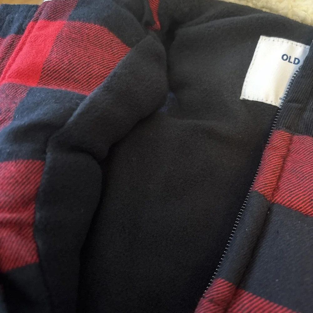 Old Navy Red Plaid Vest‎ Fleece Lines Sherpa Collar 3M-6M NWT